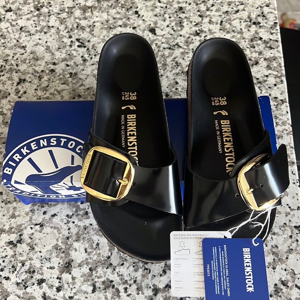 New Black Birkenstock sandals Madrid Big Buckle sz 7 women